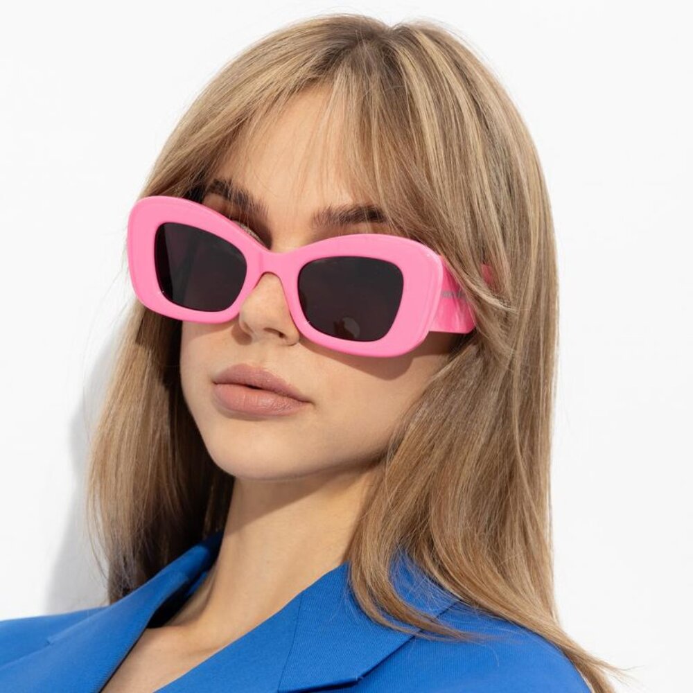 Alexander McQueen AM0434S 004 Sunglasses Pink Cat Eye Frame, Grey Lenses